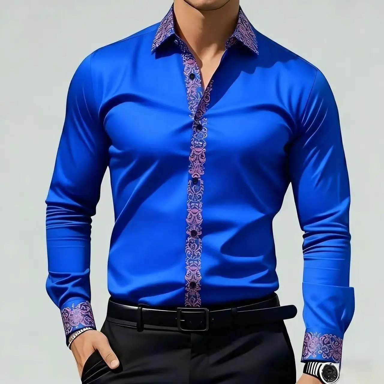 Men'S Formal Ethnic Wear - เสื้อเชิ้ตพิมพ์ลายสไตล์ชาติพันธุ์สำหรับผู้ชาย เสื้อเชิ้ตแขนยาวแบบเป็นทางการ ใส่ได้ทุกวัน ดีไซน์คอปกติดกระดุม เหมาะสำหรับฤดูใบไม้ผลิ ฤดูร้อน