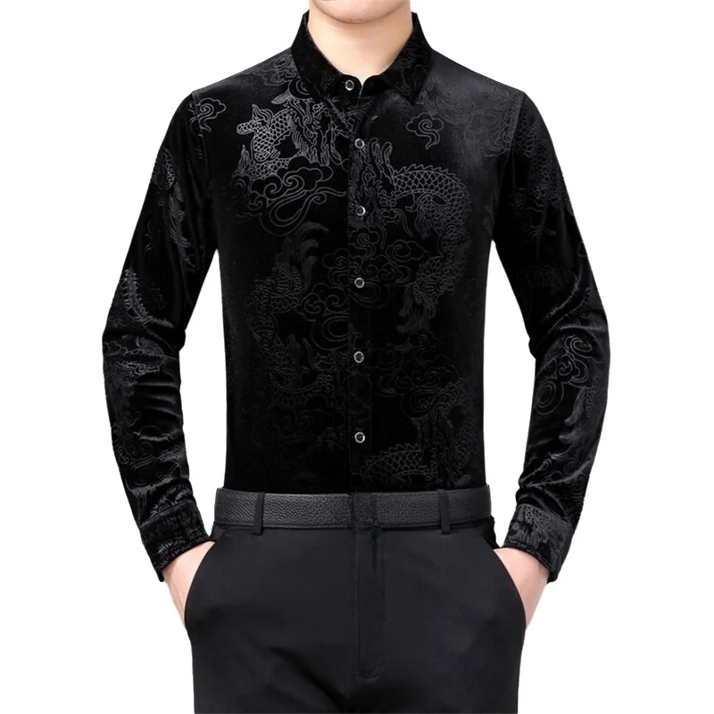 Men Formal Party Wear Shirt - เสื้อเชิ้ตแขนยาวผู้ชาย ลายมังกรจีน สไตล์ดั้งเดิมแบบตะวันออก ลำลอง ทางการ งานปาร์ตี้