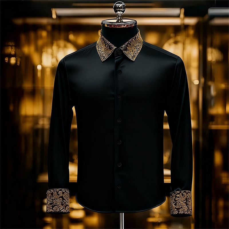 Men Formal Party Wear Shirt - เสื้อเชิ้ตผู้ชายสไตล์ชาติพันธุ์ลายดอกไม้สวยงาม เสื้อเชิ้ตทางการ แขนยาว สไตล์เรโทร เหมาะสำหรับวันหยุด/ใส่ได้ทุกวัน เสื้อเชิ้ตคอปกสำหรับฤดูใบไม้ร่วง