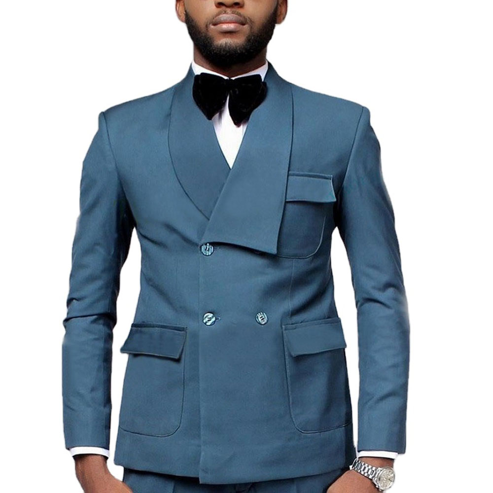 Men Formal Wear Jacket - การออกแบบล่าสุด Double Breasted Lake Blue Blazer