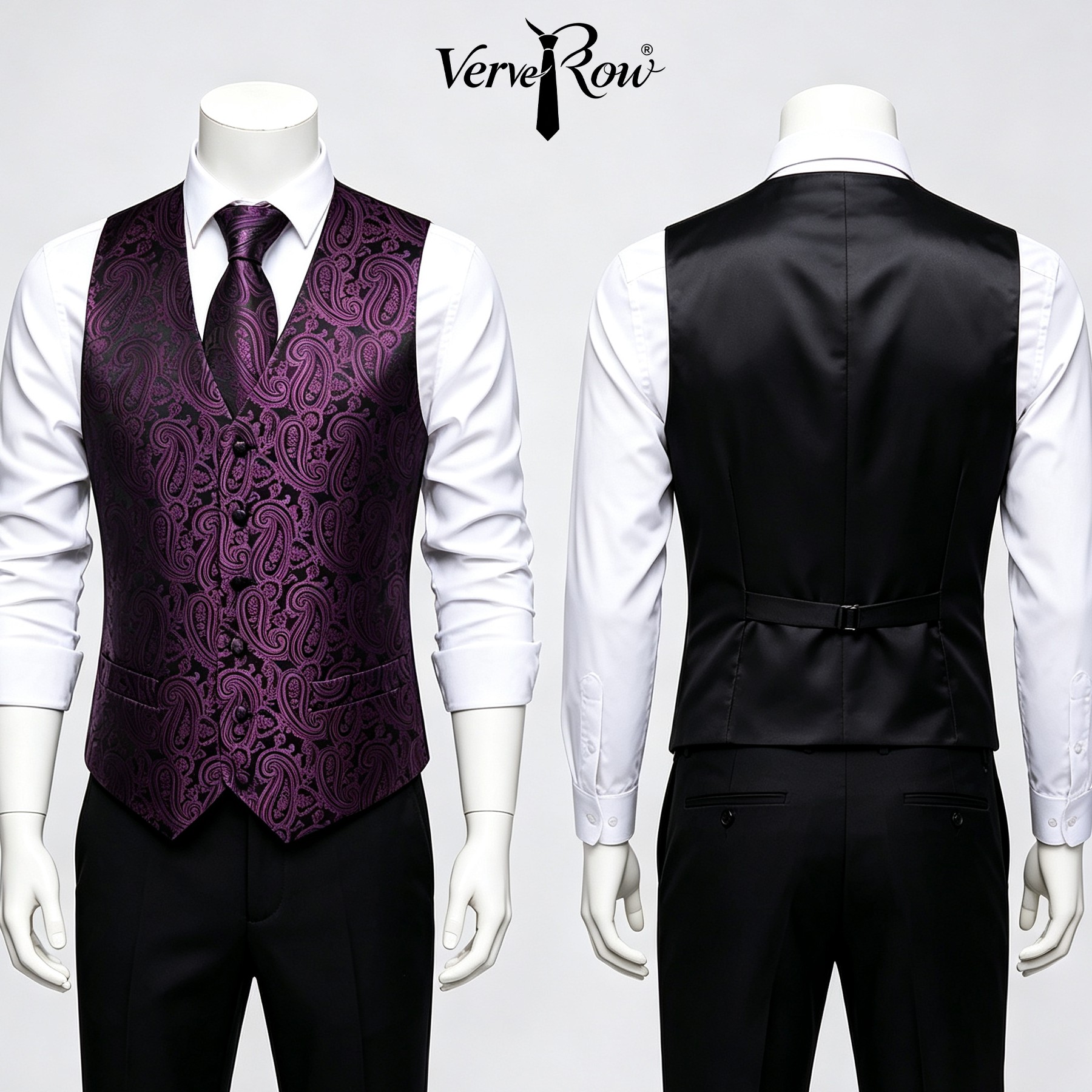 Men Formal Wear Purple - เนคไทสีม่วงสำหรับผู้ชาย ผ้าเช็ดหน้า และชุดสูทสามชิ้น อุปกรณ์เสริมสำหรับงานเลี้ยง พิธีการ และการแต่งกายที่เป็นทางการในชีวิตประจำวัน
