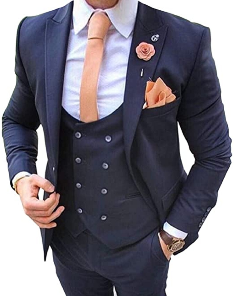 Men Formal Wear Jacket - ชุดสูทผู้ชายสีน้ำเงินกรมท่า 3 ชิ้น ชุดแต่งงาน ทักซิโด้เจ้าบ่าว ชุดเพื่อนเจ้าบ่าว