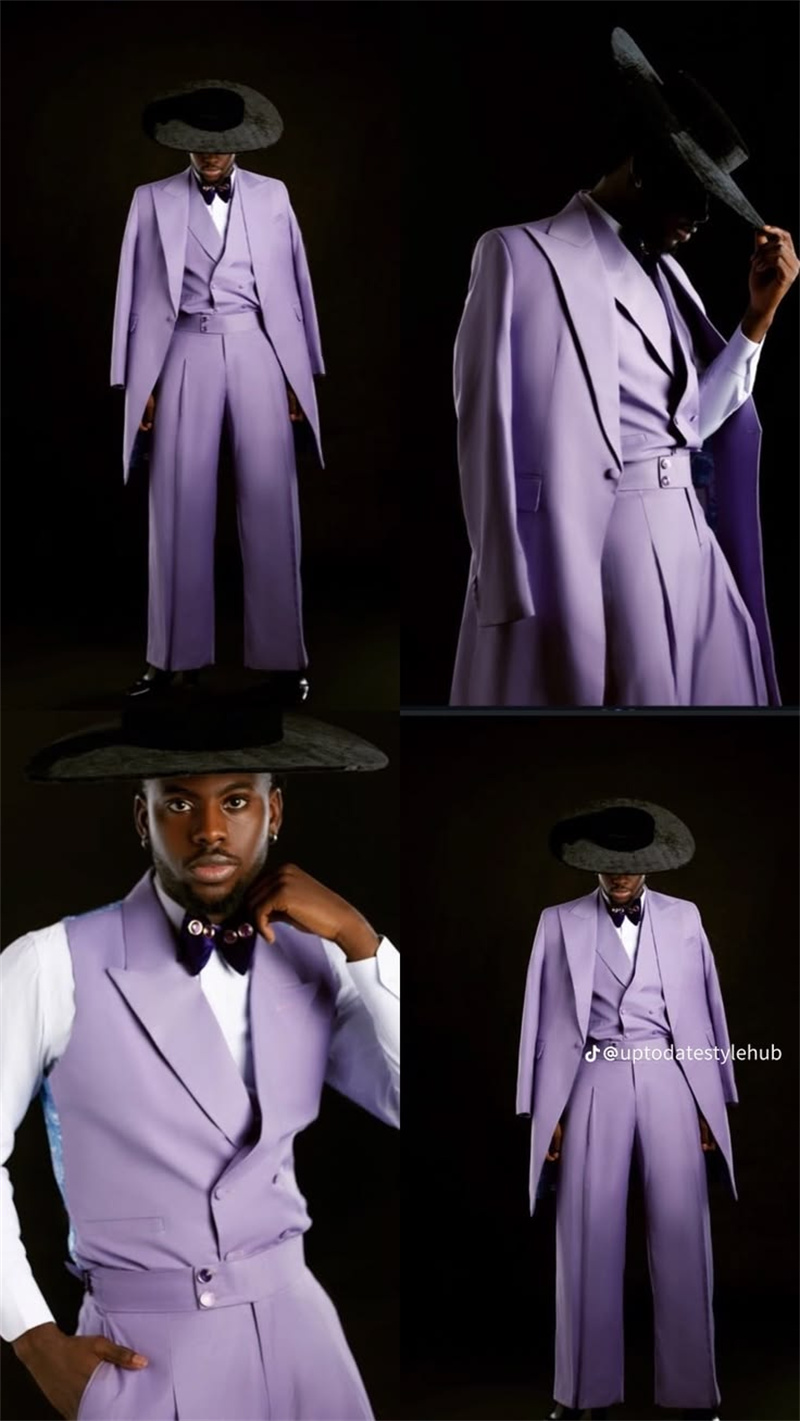 Men Formal Wear Purple - ชุดสูทผู้ชายสีม่วง 3 ชิ้น เสื้อเบลเซอร์ยาว+เสื้อกั๊ก+กางเกงขายาว ชุดทักซิโด้สำหรับงานพรอม งานแต่งงาน