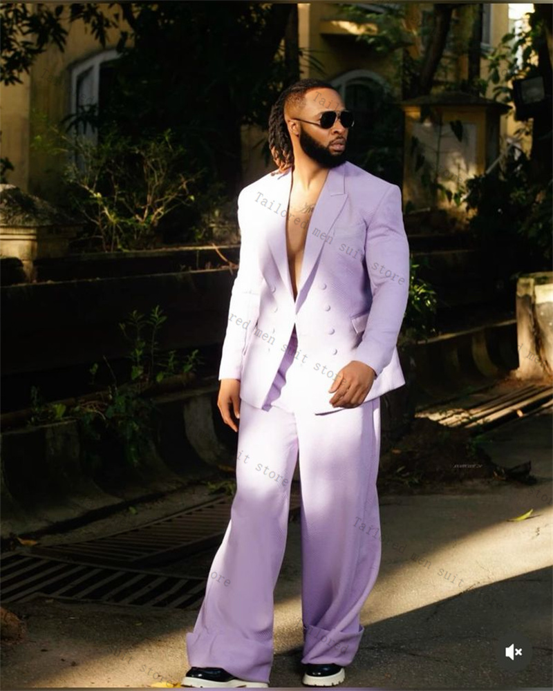 Men Formal Wear Purple - ชุดสูทผู้ชายสีม่วงลาเวนเดอร์ 2 ชิ้น เสื้อสูท+กางเกง ผ้าฝ้าย ชุดทักซิโด้สำหรับงานแต่งงาน