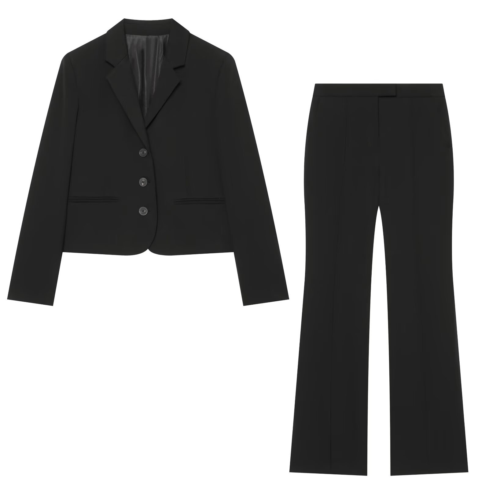 Men Formal Wear All Black - ชุดสูทสีดำสำหรับผู้หญิง 2 ชิ้น เสื้อเบลเซอร์ทรงเข้ารูป กางเกงขายาวทรงสุภาพ ชุดทำงานทางการที่ดูสง่างามและเข้าชุดกัน