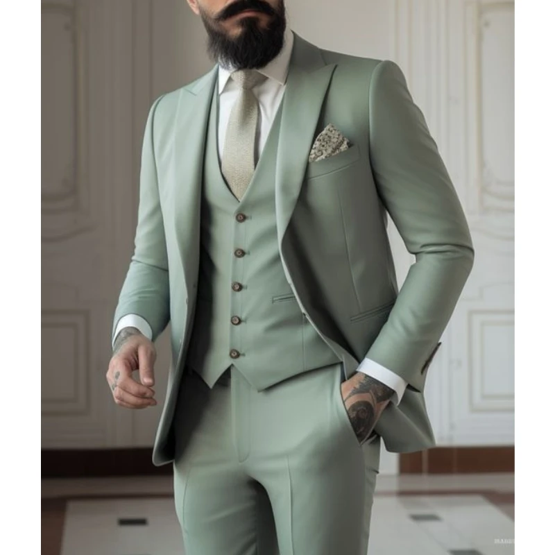 Men Formal Wear Jacket - แสงสีเขียวชุดผู้ชายชุด 3 ชิ้นงานแต่งงานธุรกิจชายเจ้าบ่าวงานแต่งงานชุดเสื้อแจ็คเก็ตกางเกงชุดเสื้อคลุมเสื้อ