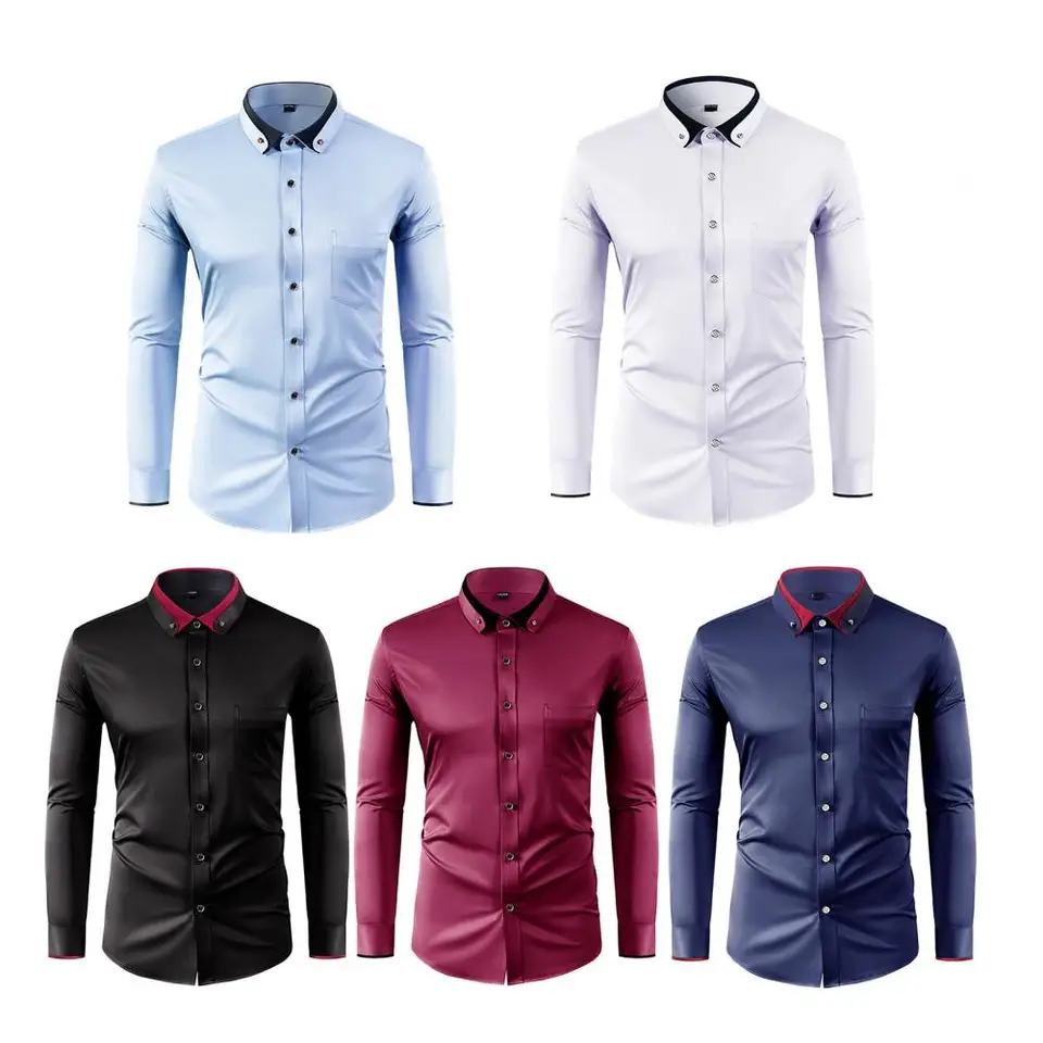 Men Formal Party Wear Shirt - เสื้อเชิ้ตแฟชั่นผู้ชายใหม่ แนวลำลอง แขนยาว ทรงเข้ารูป เหมาะสำหรับงานปาร์ตี้ งานแต่งงาน