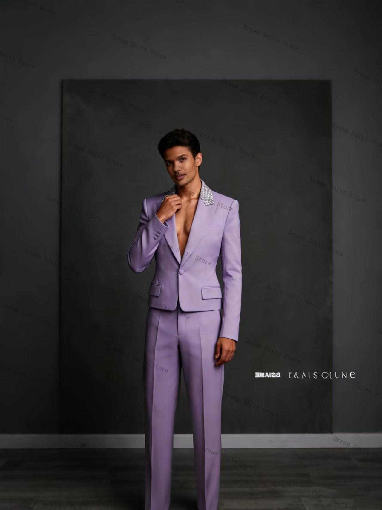 Men Formal Wear Purple - ชุดสูทผู้ชายแบบ 2 ชิ้น เสื้อเบลเซอร์+กางเกงขายาว สีม่วงอ่อน ผ้าฝ้าย