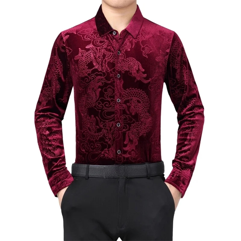 เสื้อเชิ้ตแขนยาวผู้ชาย ลายมังก - Men Formal Party Wear Shirt บทวิจารณ์และราคา