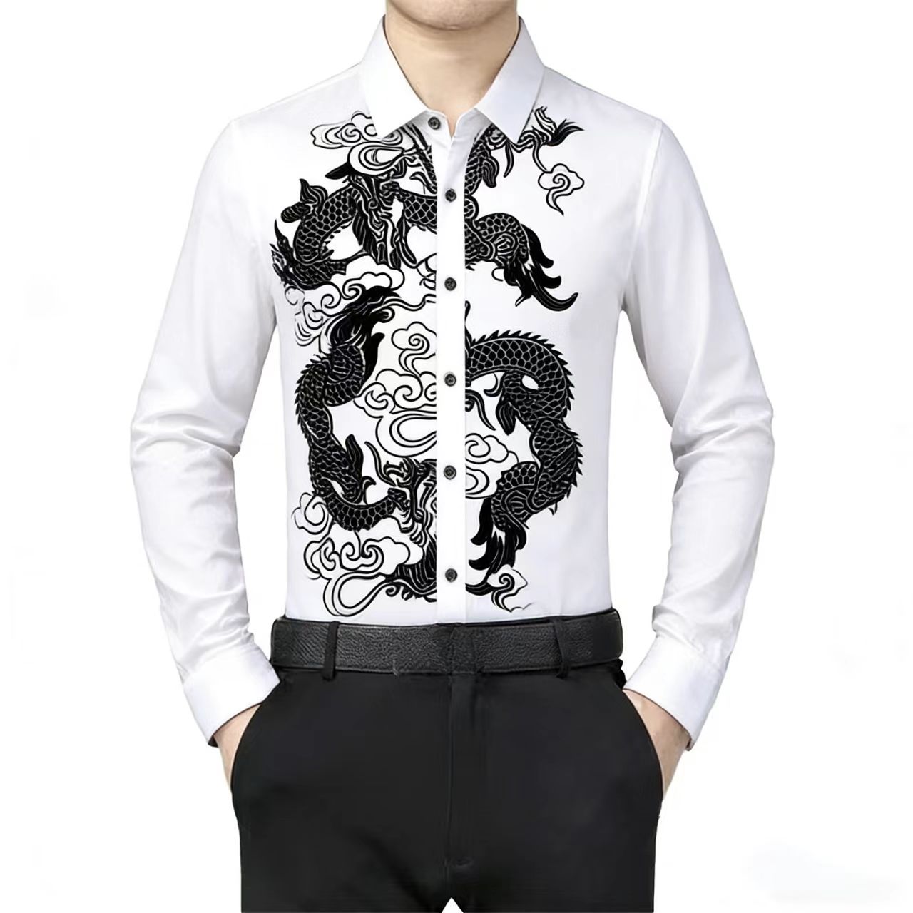 เสื้อเชิ้ตแขนยาวผู้ชาย ลายมังก - Men Formal Party Wear Shirt บทวิจารณ์และราคา
