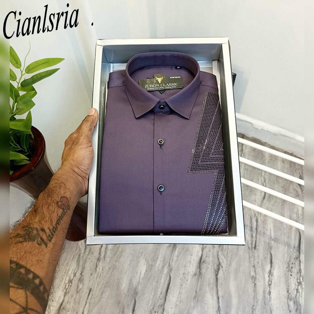 เสื้อเชิ้ตผู้ชายหรูหรา ลายเรขา - Men Formal Party Wear Shirt บทวิจารณ์และราคา