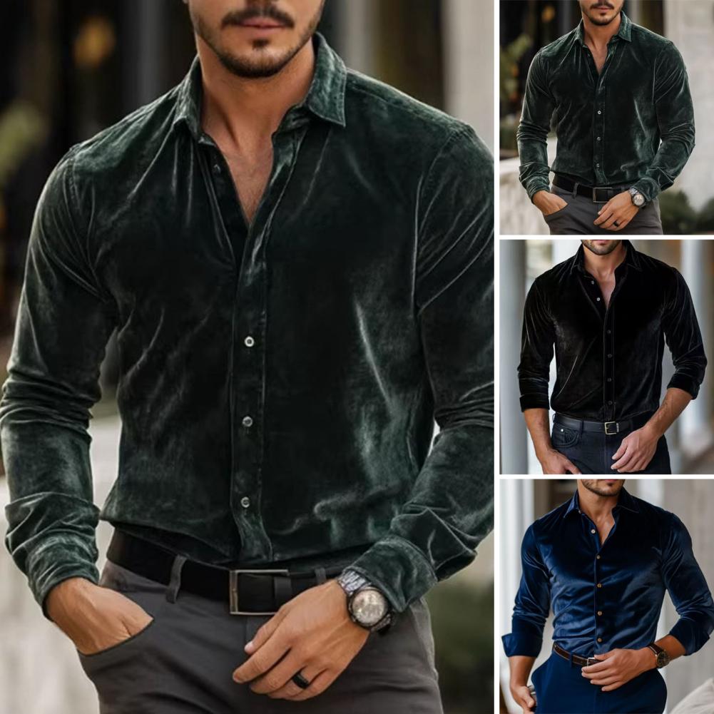 เสื้อเชิ้ตกำมะหยี่ผู้ชาย เสื้อ - Men Formal Party Wear Shirt บทวิจารณ์และราคา
