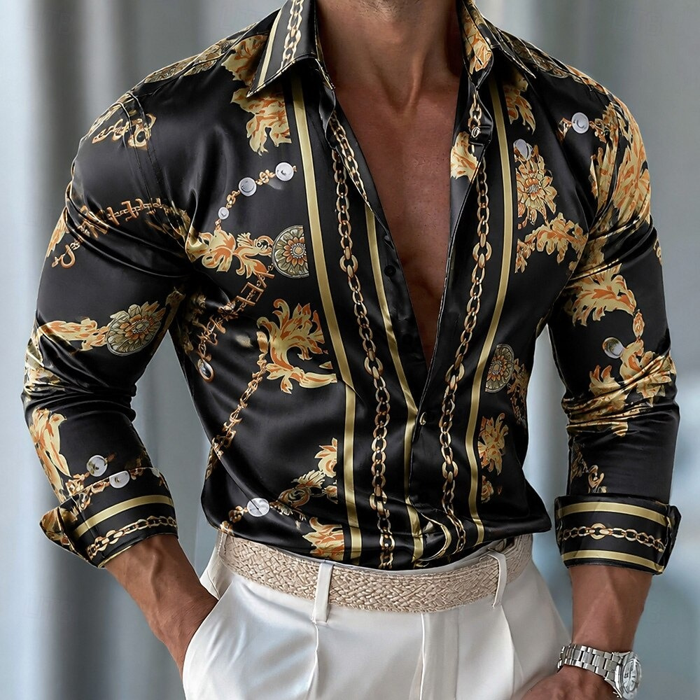 เสื้อเชิ้ตผ้าซาตินลายดอกไม้สำห - Men Formal Party Wear Shirt บทวิจารณ์และราคา