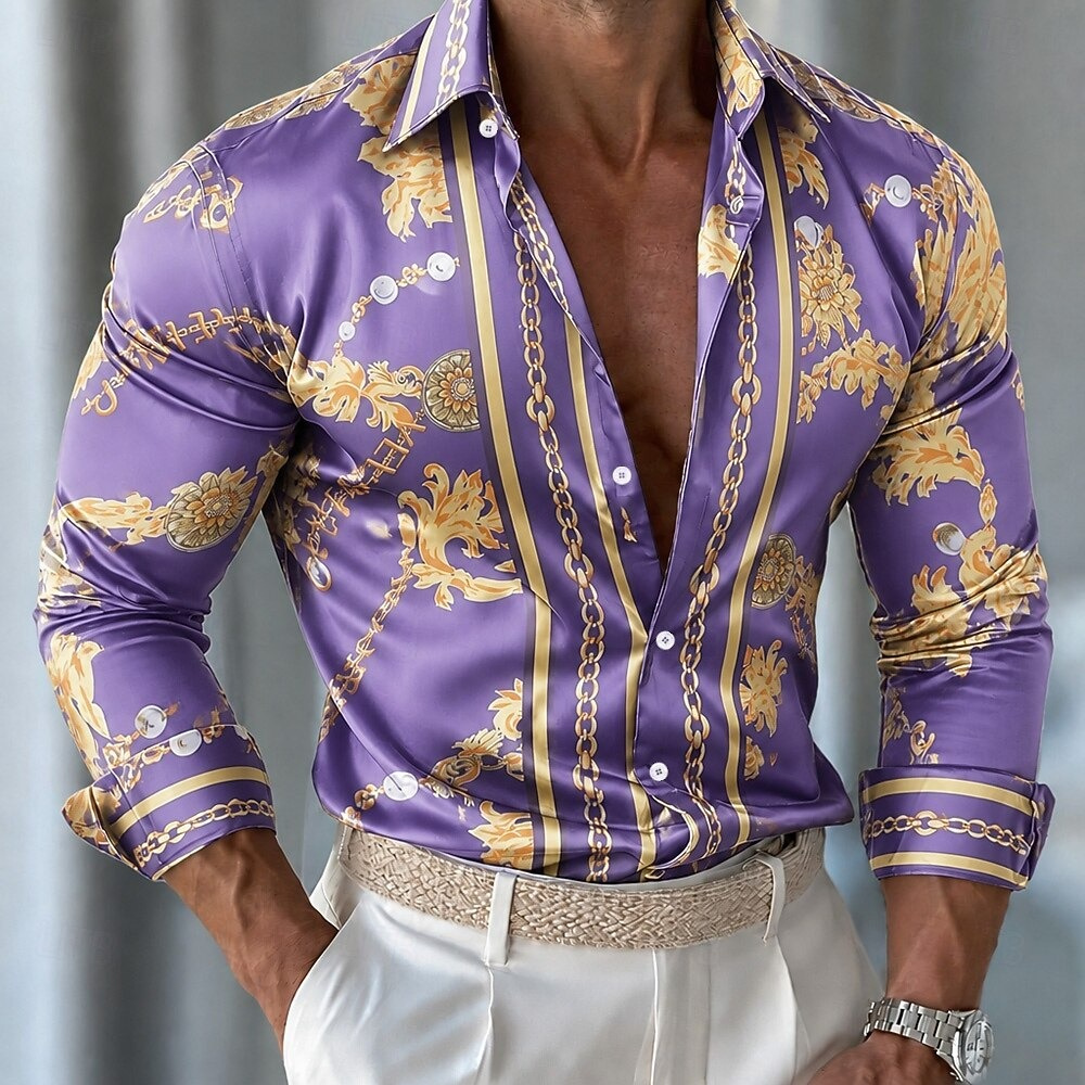 เสื้อเชิ้ตผ้าซาตินลายดอกไม้สำห - Men Formal Party Wear Shirt บทวิจารณ์และราคา