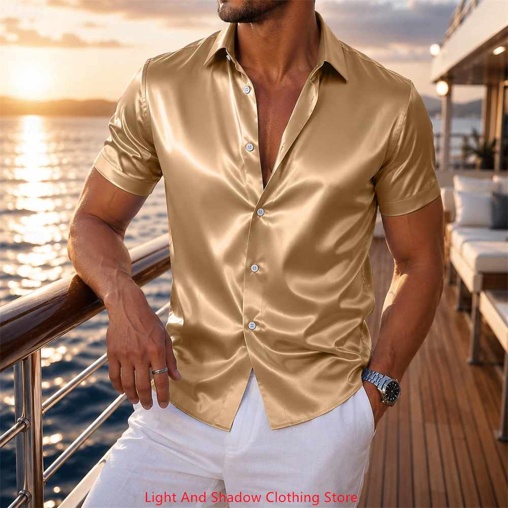 เสื้อเชิ้ตผู้ชายแขนสั้นผ้าซาติ - Men Formal Party Wear Shirt บทวิจารณ์และราคา
