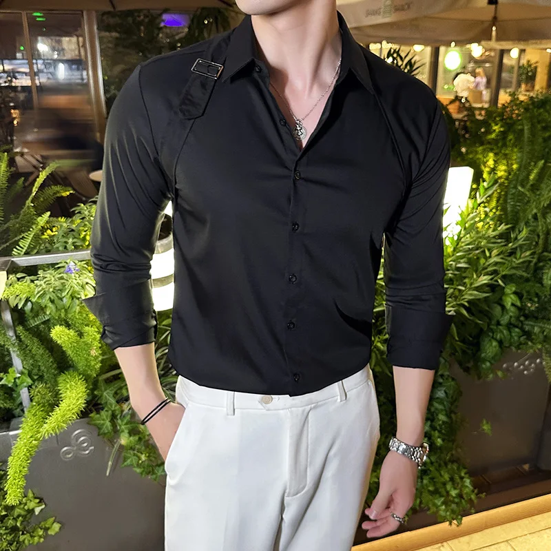 ผู้ชายเสื้อออกแบบเข็มขัดแขนยาว - Men Formal Party Wear Shirt บทวิจารณ์และราคา