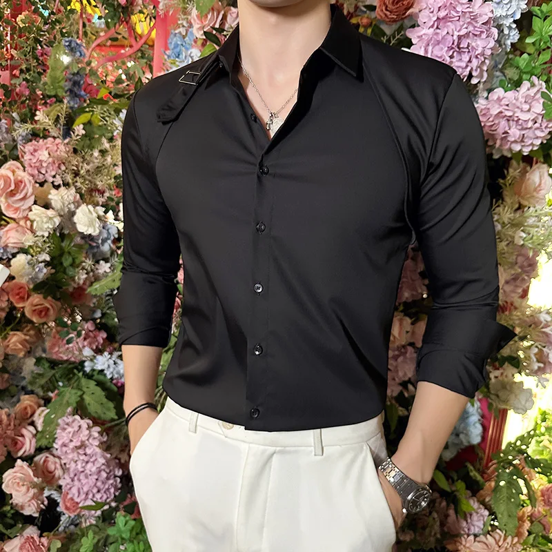 ผู้ชายเสื้อออกแบบเข็มขัดแขนยาว - Men Formal Party Wear Shirt บทวิจารณ์และราคา
