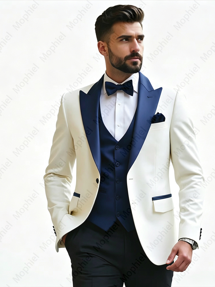 ชุดสูทผู้ชายสีขาว 3 ชิ้น ทรงสล - Men Formal Wear Jacket บทวิจารณ์และราคา