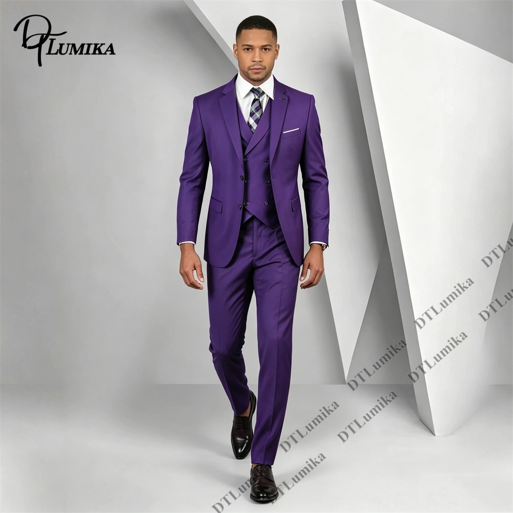 ชุดสูทผู้ชาย 3 ชิ้น สีม่วง ทรง - Men Formal Wear Purple บทวิจารณ์และราคา