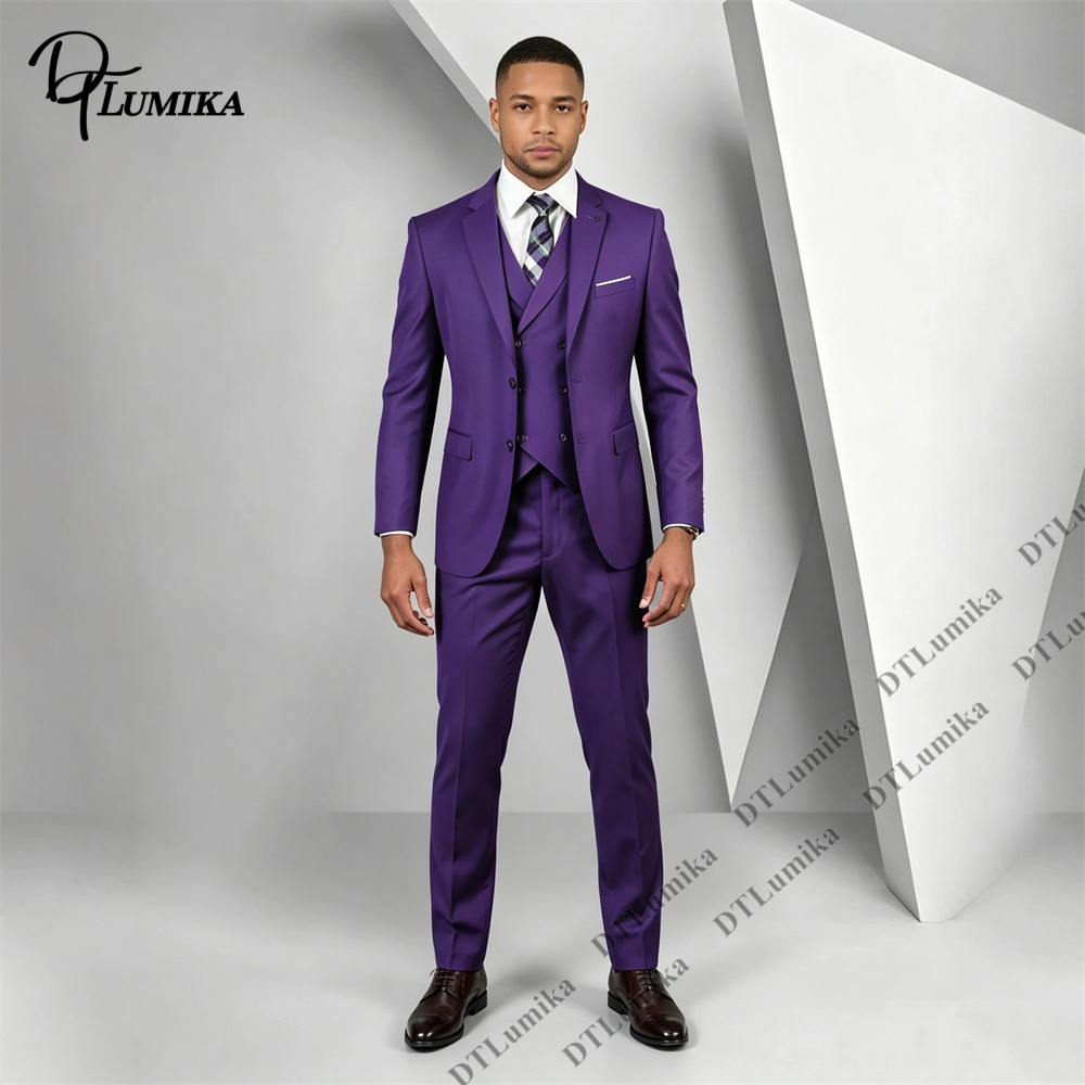 ชุดสูทผู้ชาย 3 ชิ้น สีม่วง ทรง - Men Formal Wear Purple บทวิจารณ์และราคา