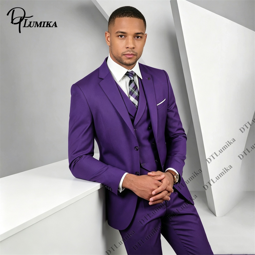 ชุดสูทผู้ชาย 3 ชิ้น สีม่วง ทรง - Men Formal Wear Purple บทวิจารณ์และราคา
